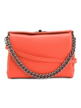 VIOLA CASTELLANI Made In Italy Leather Triple Compartment Turn Lock Satchel